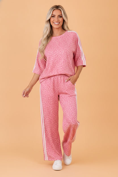 Leopard Varsity Stripe 3/4 Sleeve Top & Pants Set