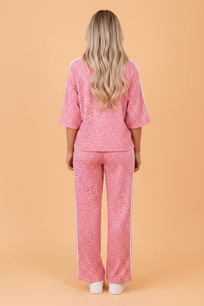 Leopard Varsity Stripe 3/4 Sleeve Top & Pants Set