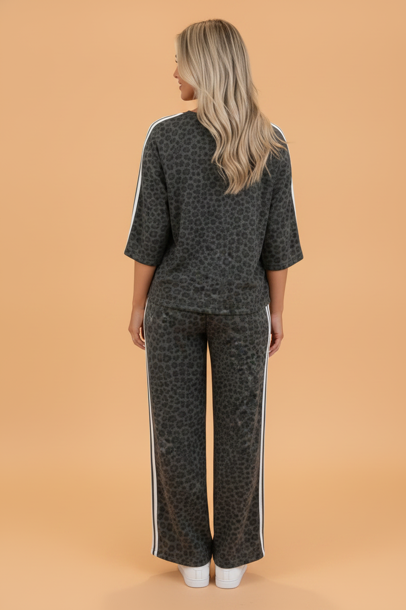 Leopard Varsity Stripe 3/4 Sleeve Top & Pants Set