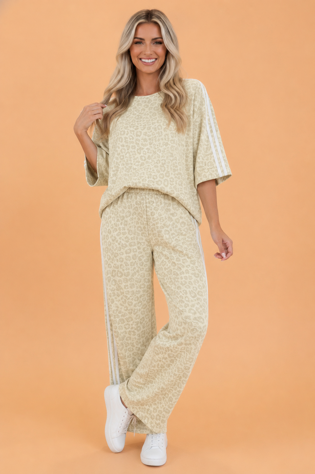 Leopard Varsity Stripe 3/4 Sleeve Top & Pants Set