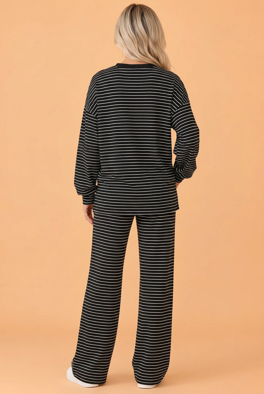 PRETTY BASH Stripe Drop Shoulder Long Sleeve Top & Pants Set