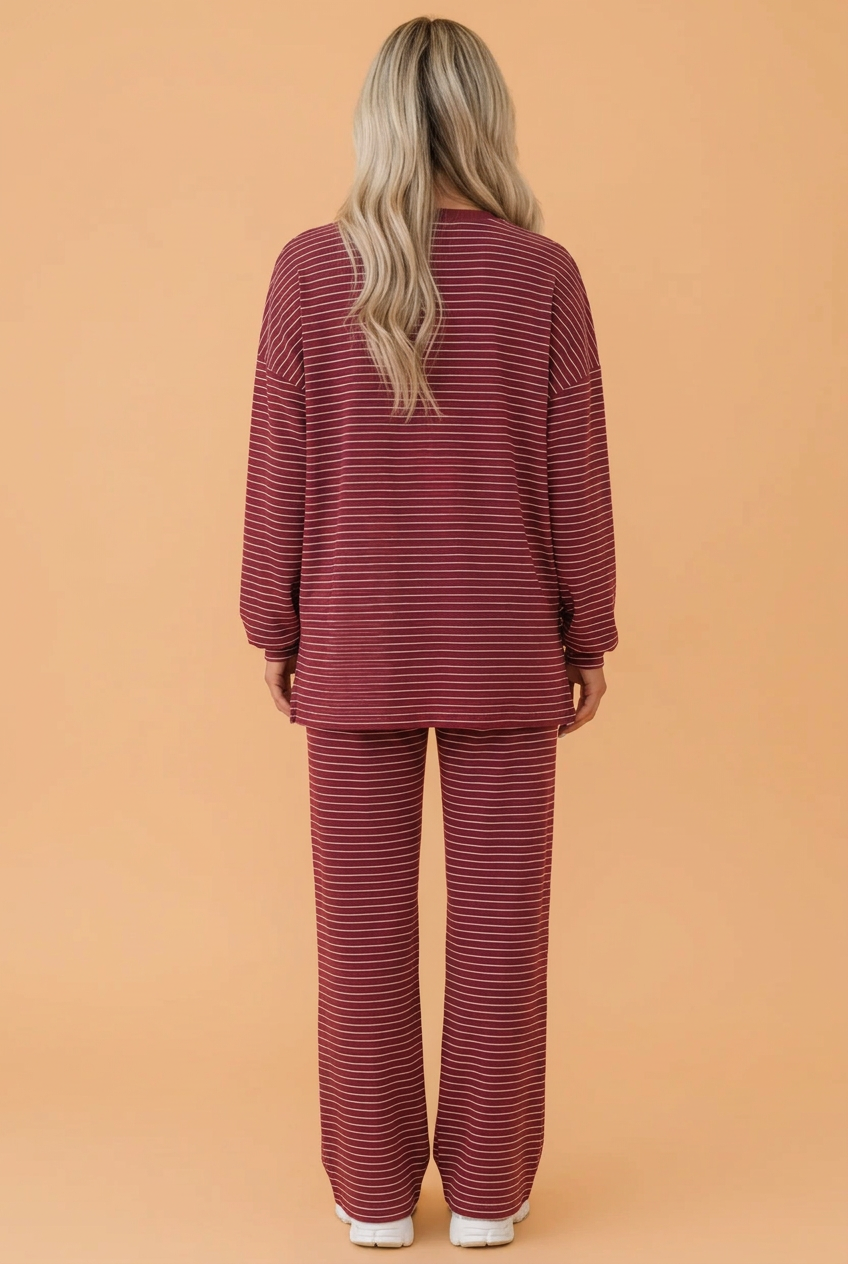 PRETTY BASH Stripe Drop Shoulder Long Sleeve Top & Pants Set