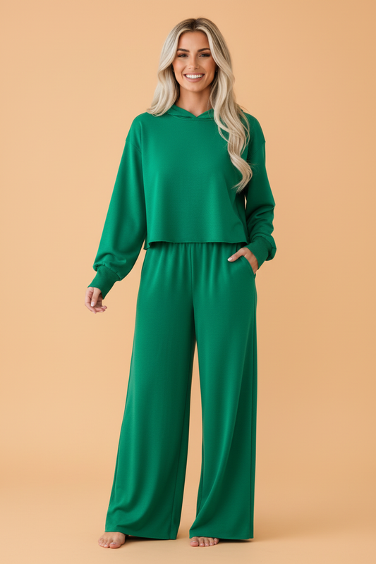 PRETTY BASH Solid Raw Hem Hoodie & Elastic Waist Pants Set