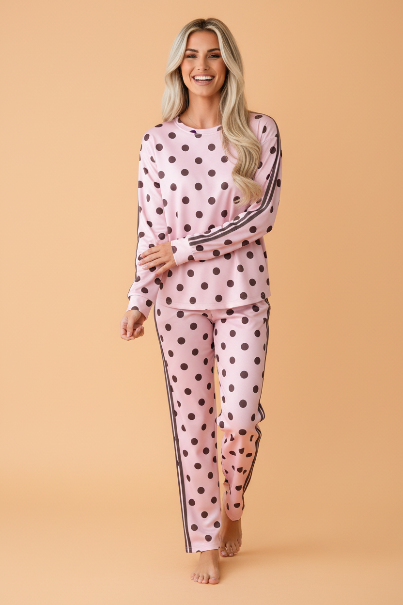 PRETTY BASH Polka Dot Side Stripe Top & Pant Set