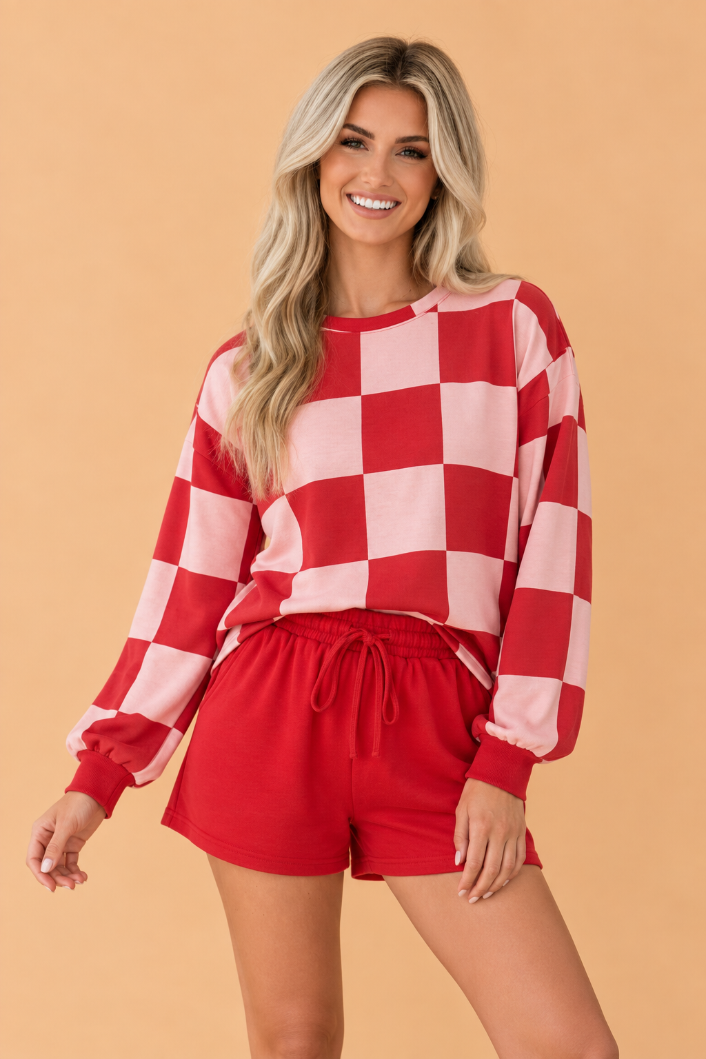 Checker Long Sleeve Top & Shorts Set