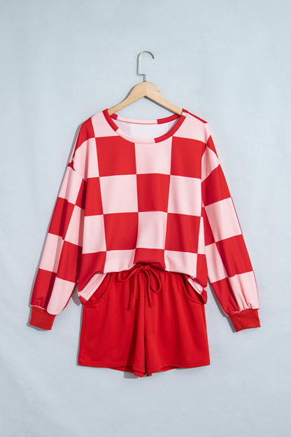 Checker Long Sleeve Top & Shorts Set