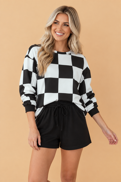 Checker Long Sleeve Top & Shorts Set