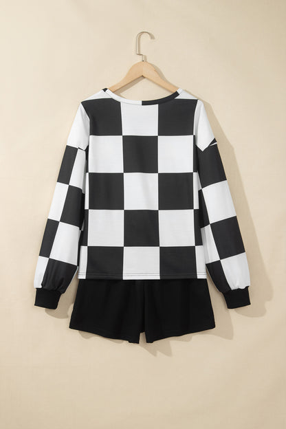 Checker Long Sleeve Top & Shorts Set