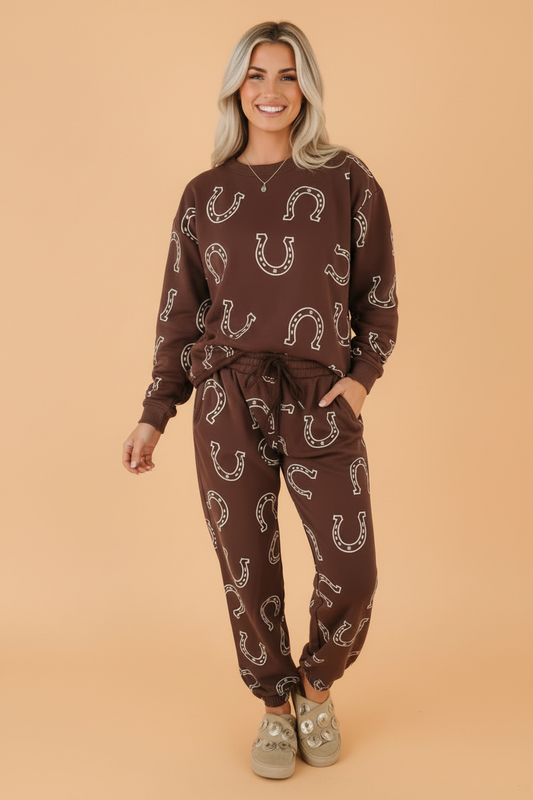Western Horseshoe Sweatshirt & Drawstring Pant Set