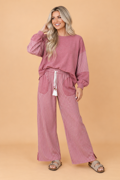 Stripe Patchwork Raw Seam Top & Pants Set
