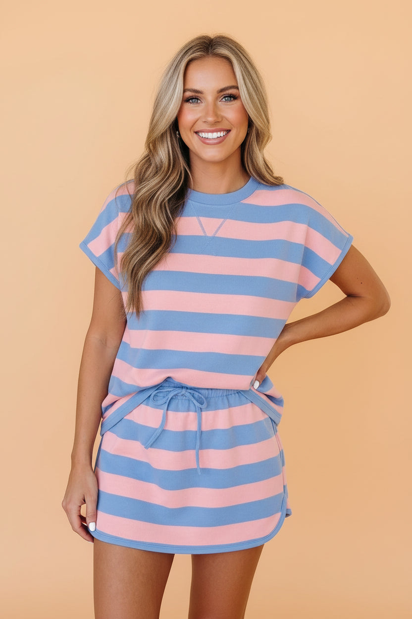 Stripe Dolman Tee & Drawstring Skort Set