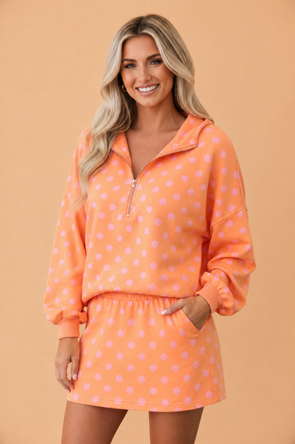 Polka Dot Hooded Top & Mini Skort Set
