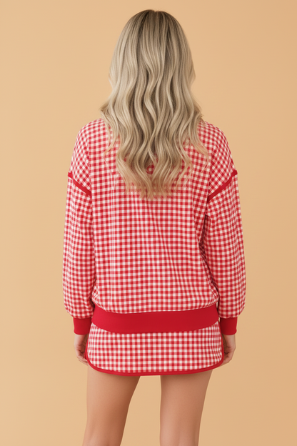Gingham Contrast Trim Oversized Top & Skort Set