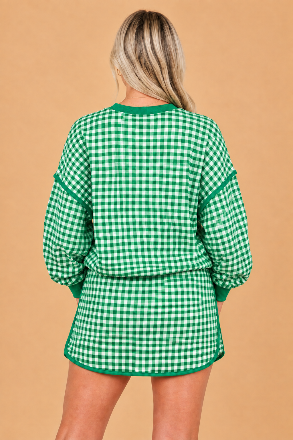 Gingham Contrast Trim Oversized Top & Skort Set