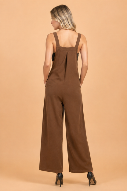 Solid Corduroy Wide Leg Bib Overalls