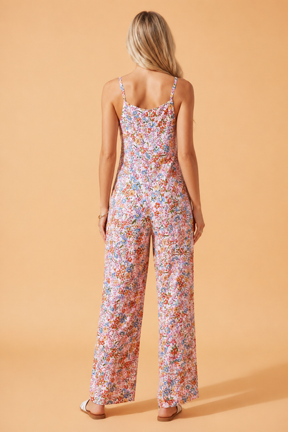 Polka Dot & Floral Spaghetti Strap Jumpsuit