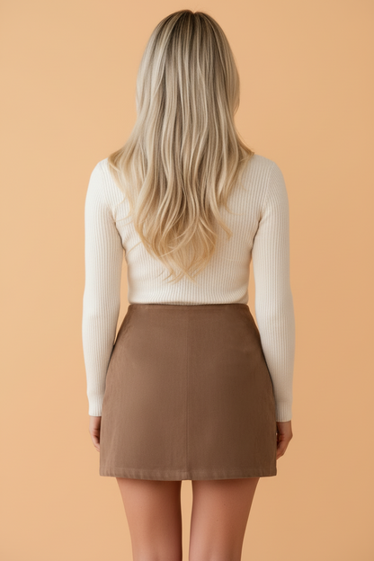 Solid Asymmetric Buttoned Wrap Mini Skirt