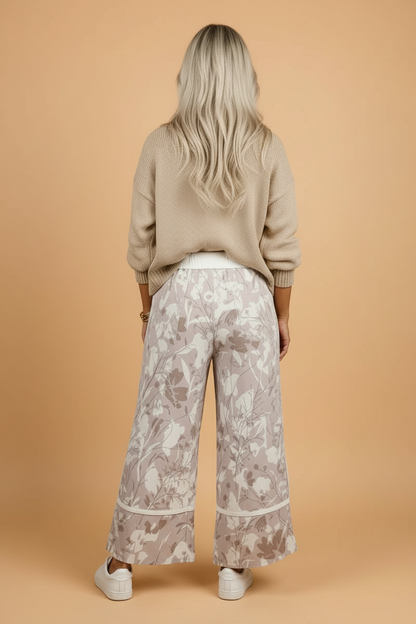 Floral Elastic Waist Wide Leg Pants