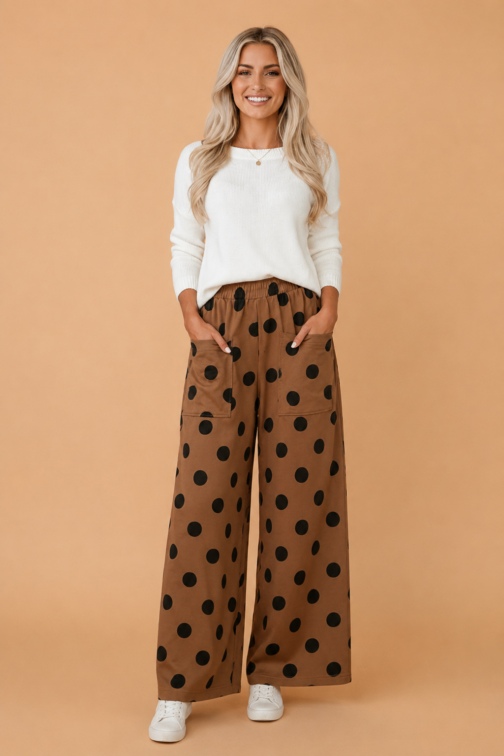Polka Dot Elastic Waist Wide Leg Pants