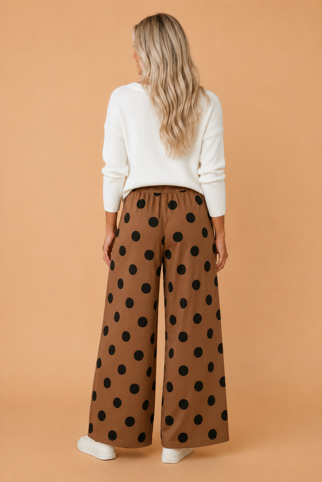 Polka Dot Elastic Waist Wide Leg Pants