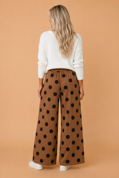 Polka Dot Elastic Waist Wide Leg Pants