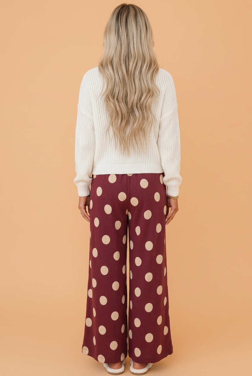 PRETTY BASH Polka Dot Elastic Waist Wide Leg Pants