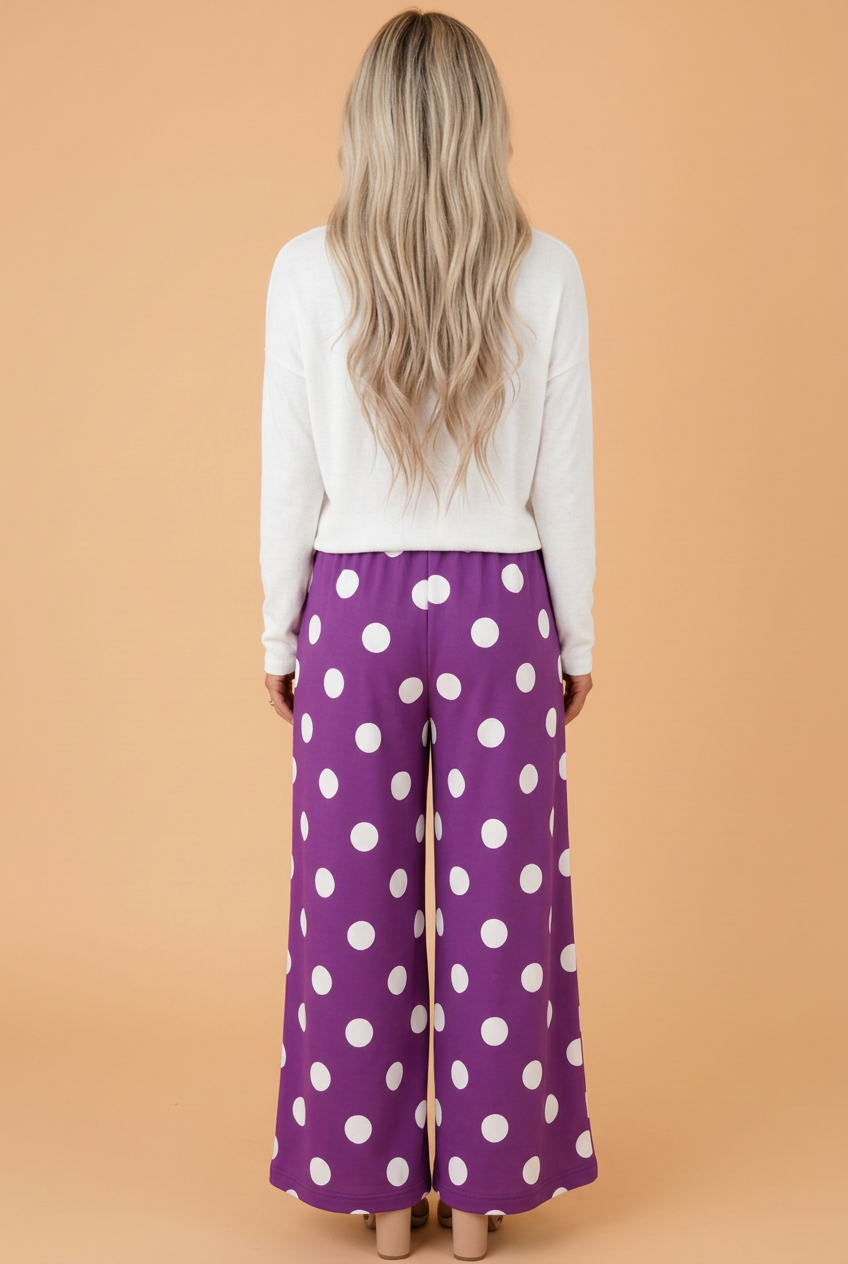 PRETTY BASH Polka Dot Elastic Waist Wide Leg Pants
