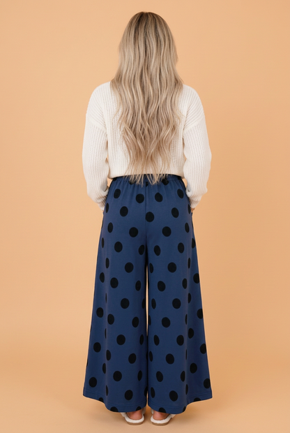PRETTY BASH Polka Dot Elastic Waist Wide Leg Pants