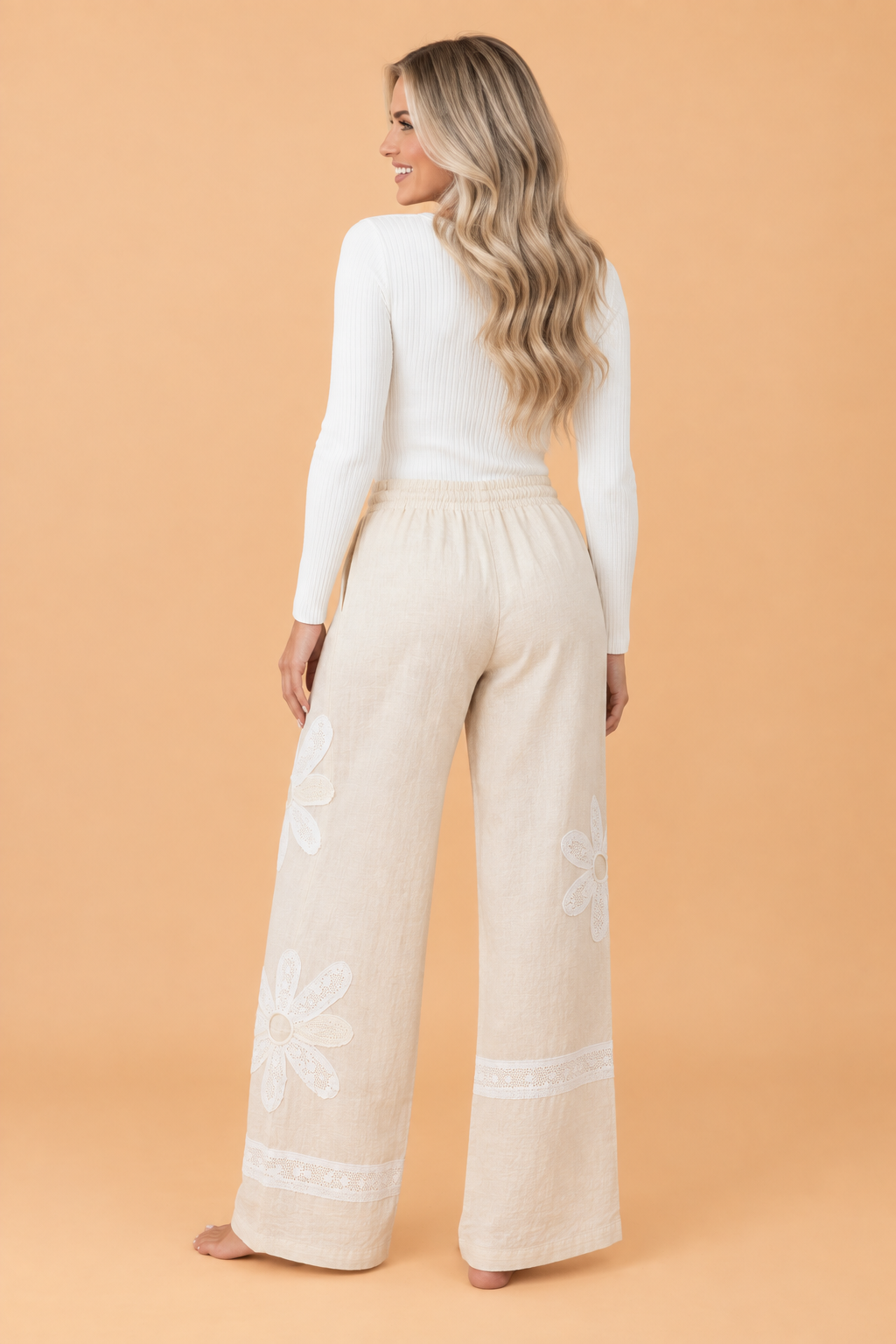 Boho Floral Lace Patchwork Wide Leg Pants