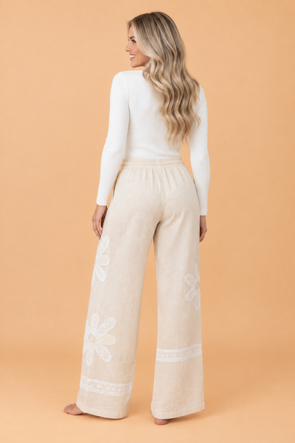 Boho Floral Lace Patchwork Wide Leg Pants