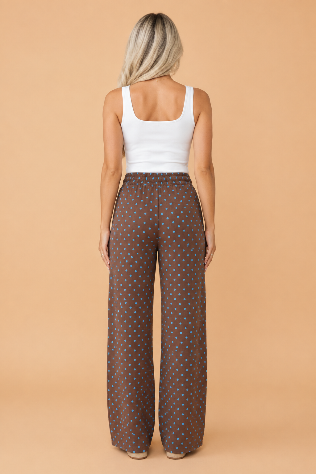 PRETTY BASH Polka Dot Drawstring Wide Leg Pants