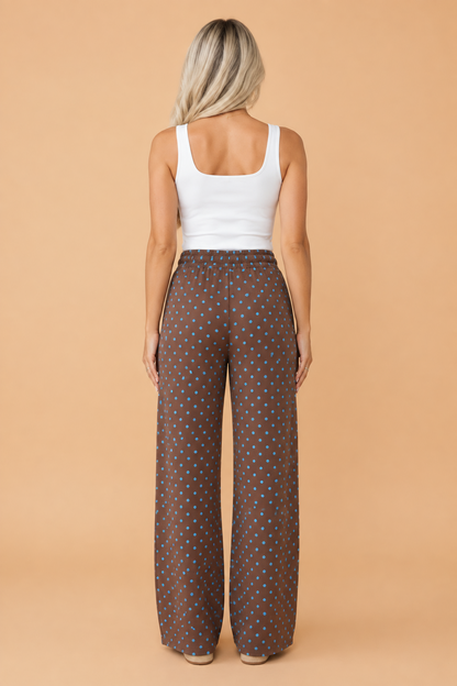 PRETTY BASH Polka Dot Drawstring Wide Leg Pants