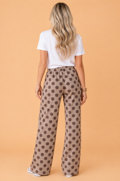 PRETTY BASH Polka Dot Contrast Patch Pocket Elastic Waist Pants