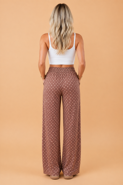 Polka Elastic Waist Wide Leg Pants