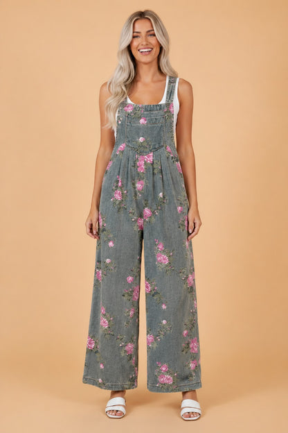 Floral Pleated High Waist Wide Leg Jumpsuit