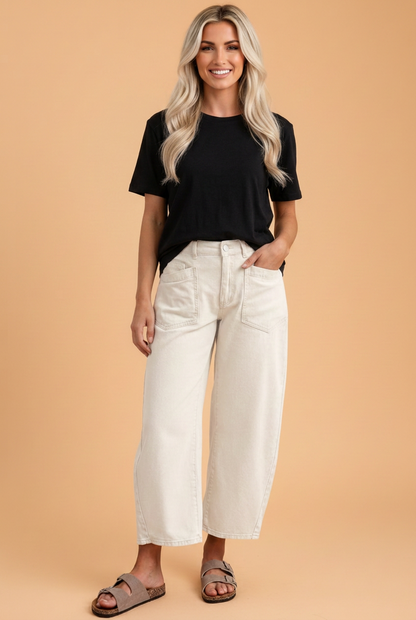 PRETTY BASH Solid Patch Pocket Ankle Length Barrel Jeans