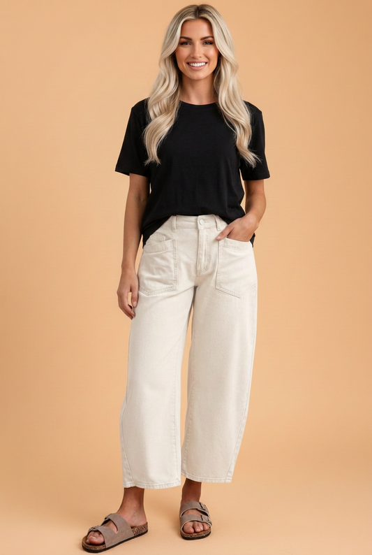 PRETTY BASH Solid Patch Pocket Ankle Length Barrel Jeans