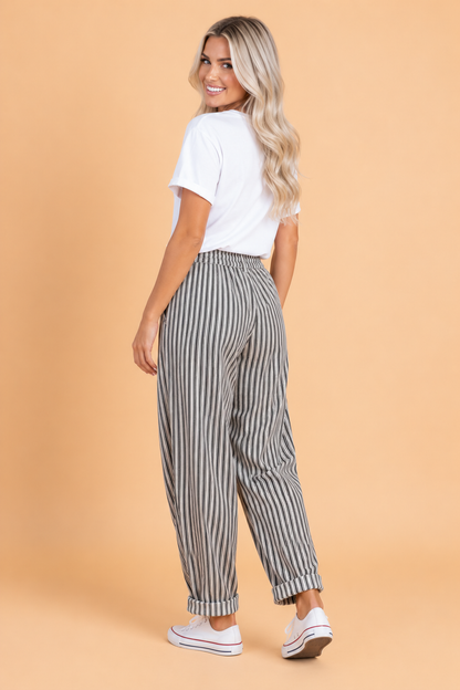 Stripe High Waist Drawstring Loose Pants