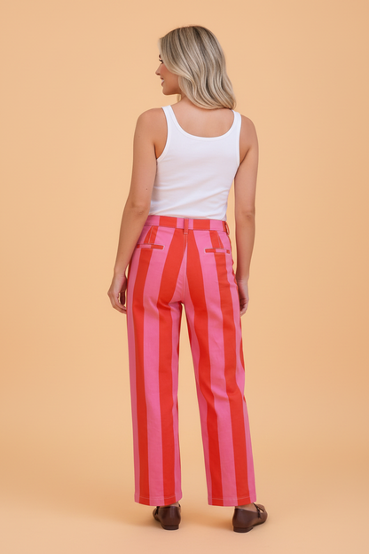 Stripe Denim High Waist Straight Leg Jeans