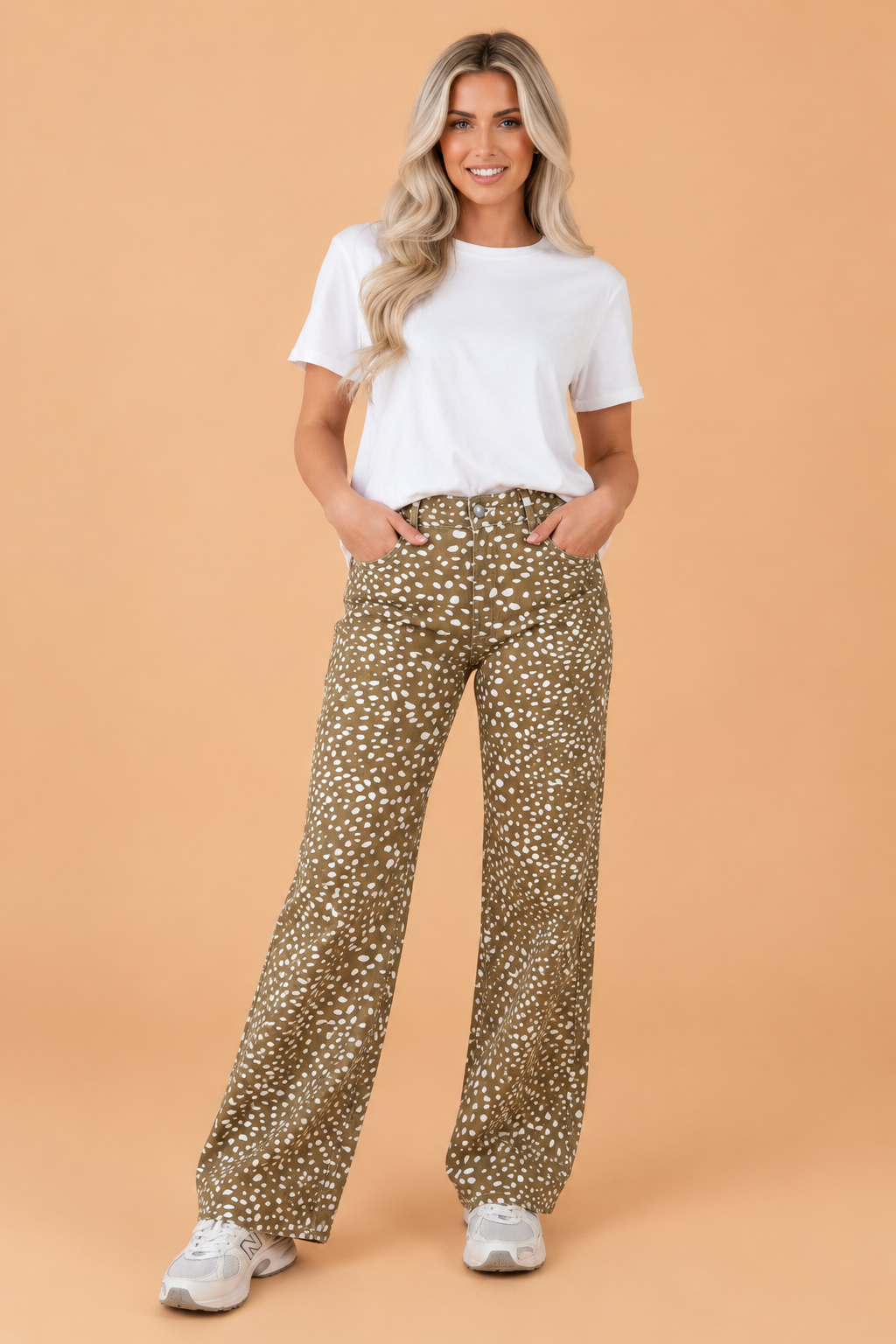 PRETTY BASH Cheetah Denim High Waist Straight Leg Jeans