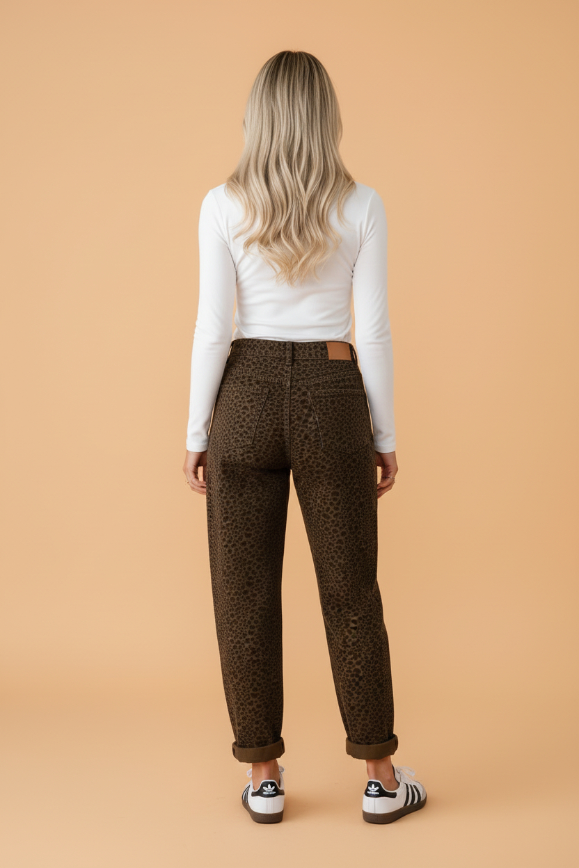 Leopard Denim Wide Leg Jeans