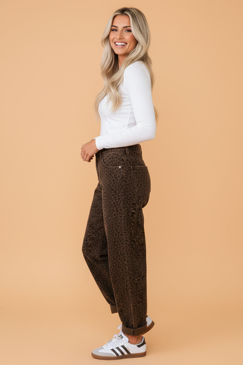 Leopard Denim Wide Leg Jeans
