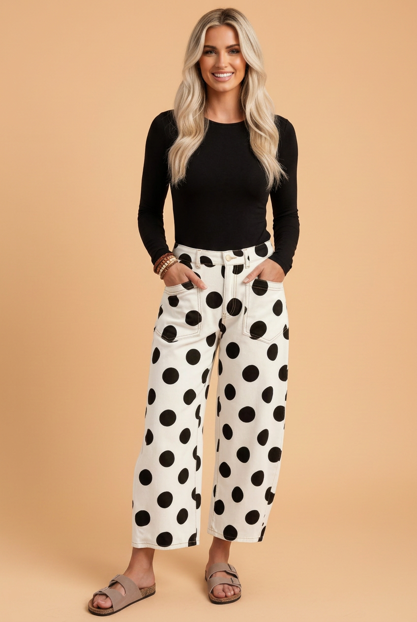 PRETTY BASH Polka Dot Ankle Length Barrel Jeans