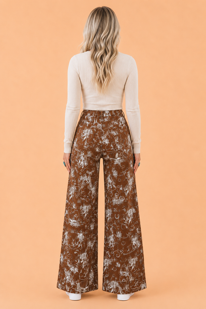 Western Print High Waist Wide Leg Jeans