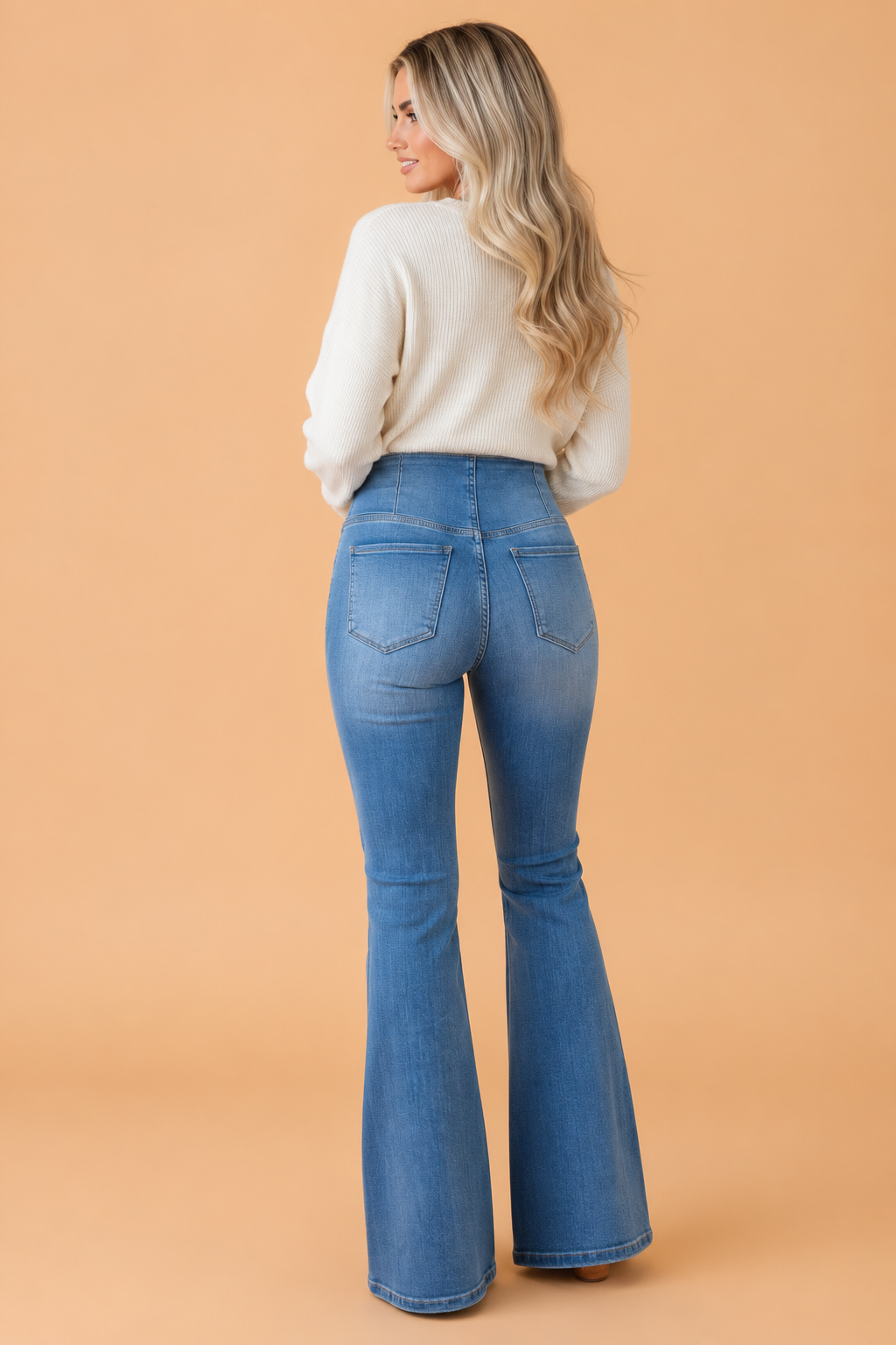 PRETTY BASH Western Denim Crossed High Waist Flare Jeans
