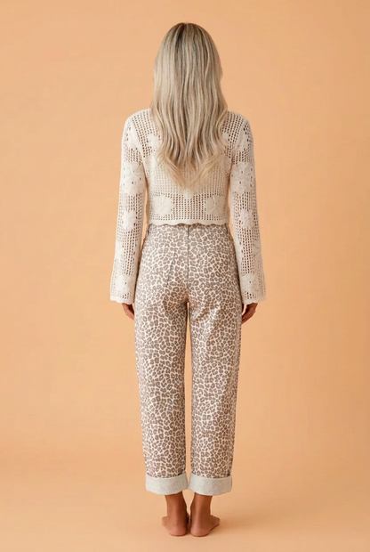 PRETTY BASH Leopard Denim High Waist Straight Leg Jeans