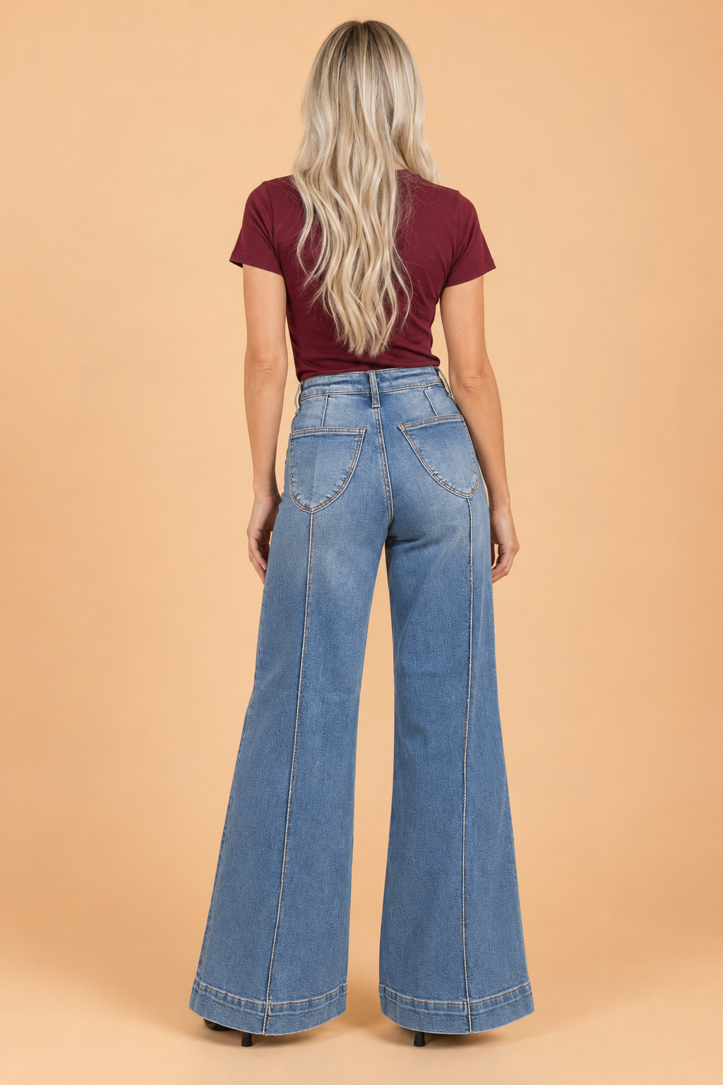 PRETTY BASH Denim Center Seam High Waist Flare Leg Jeans