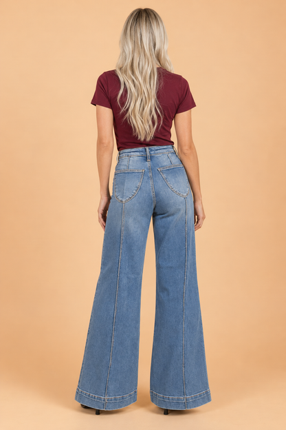 PRETTY BASH Denim Center Seam High Waist Flare Leg Jeans