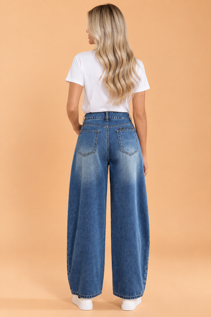 PRETTY BASH Solid Denim High Waist Barrel Leg Jeans