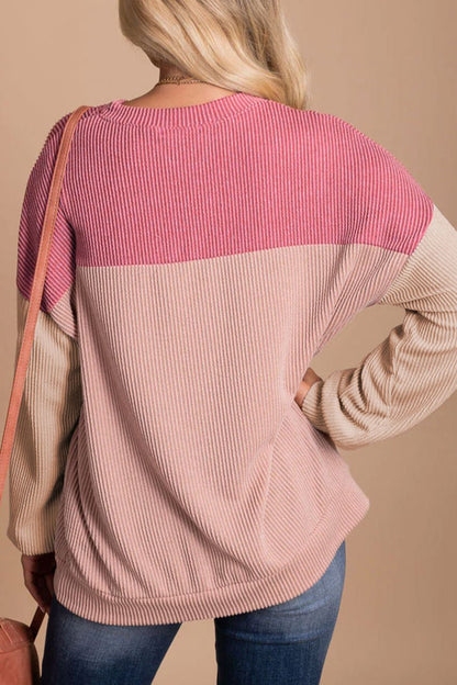 Colorblock Rib Textured Knit Top